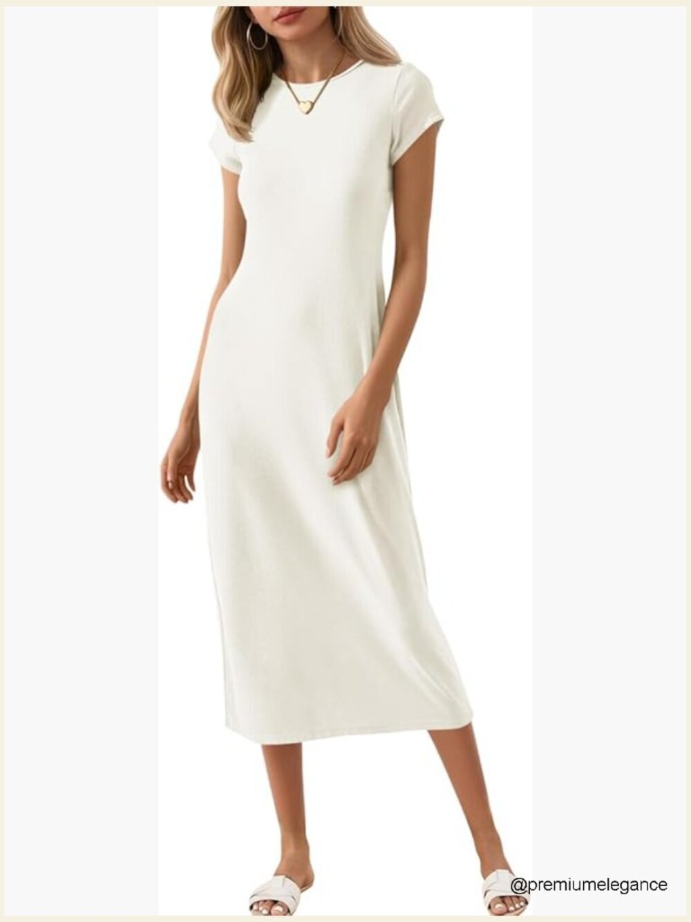 Short Sleeve T-Shirt Dress Summer Midi Casual Crew Neck Solid